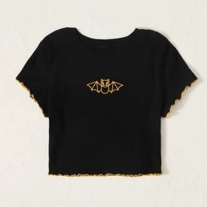 Halloween Cartoon Embroidery Lettuce Trim Tee